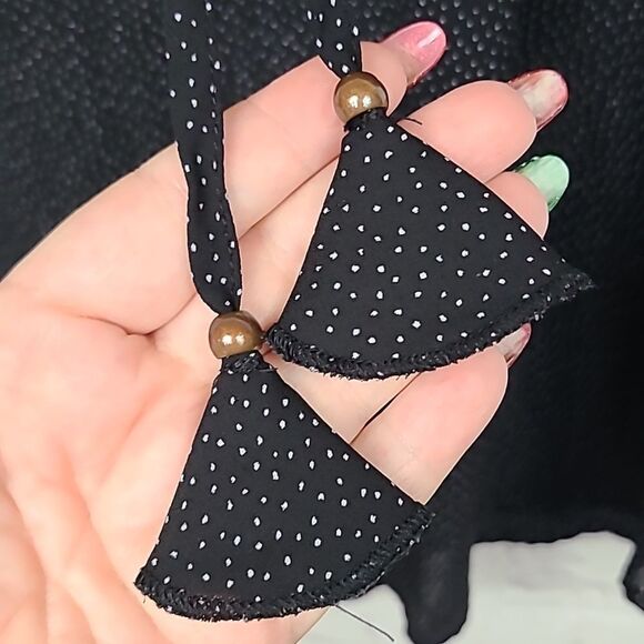 Liz Claiborne Career Black Polka Dot Tassel Tie Flutter Sleeve Chiffon Blouse - Picture 3 of 10